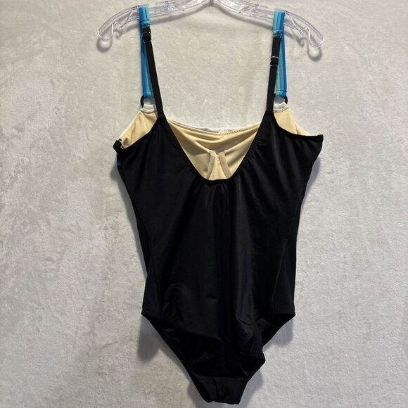 Miraclesuit Women's One Piece Slimming Underwire Swimsuit Size 14 Black Blue - Picture 6 of 14